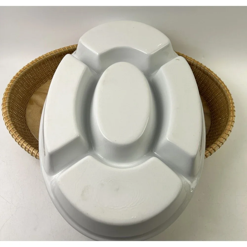 15 Inch Sectional Serving Tray/Plate White W/Wooden Holder